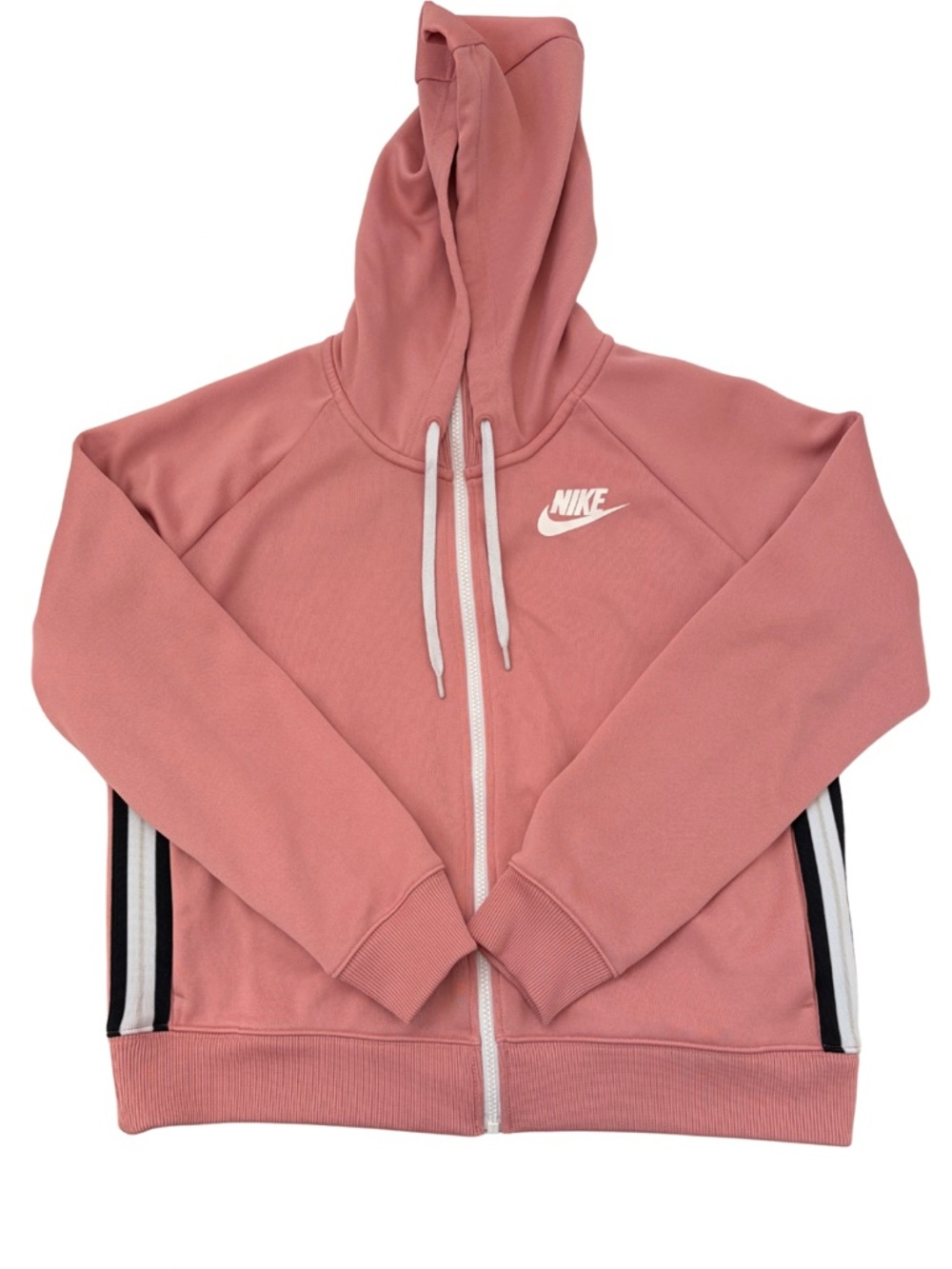 Nike Dusty Rose Zip-Up Hoodie with Black & White Side Stripes